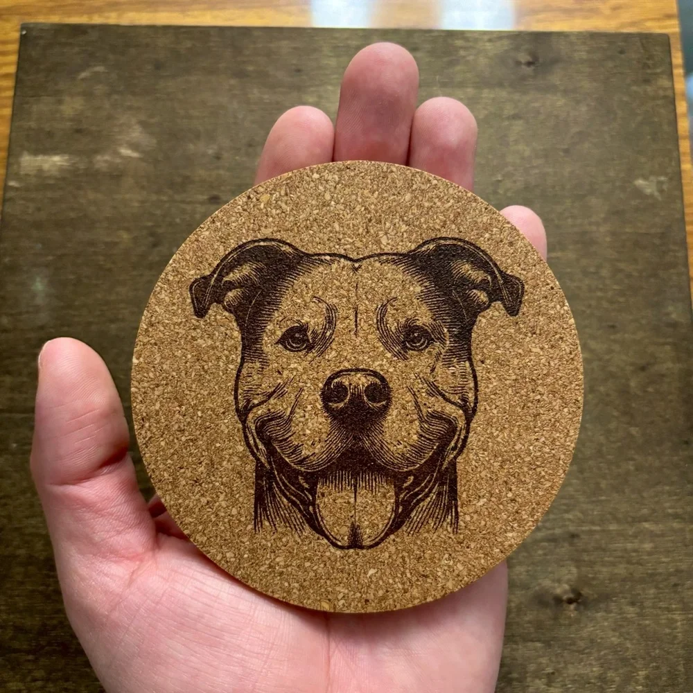 American Pit Bull Terrier Face Laser Engraved Cork Coaster #4